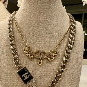 CHANEL Gold and Silver Heart Necklace